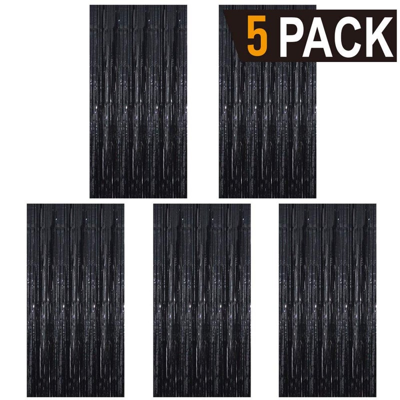 GOER 3.2 ft x 9.8 ft Metallic Tinsel Foil Fringe Curtains Party Photo Backdrop Party Streamers for Halloween,Birthday,Graduation,New Year Eve Decorations Wedding Decor (5 Packs,Black) - Image 2